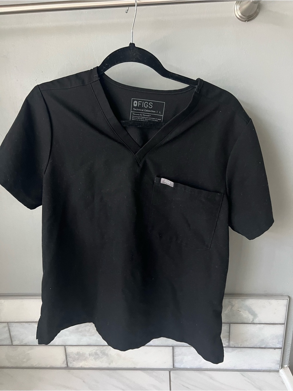 FIGS Black V-Neck Medical Scrub Top